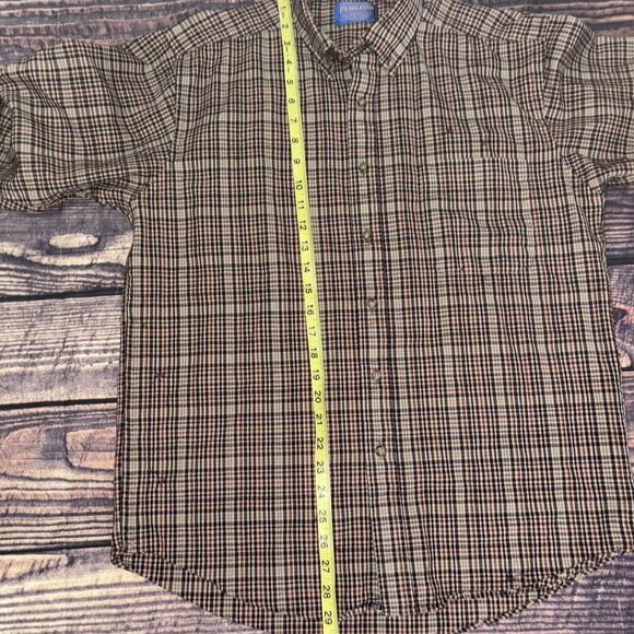 Pendleton Shirt Mens M Brown Red Sir Pendleton Virgin Wool Tartan Plaid Flaw - Picture 5 of 8